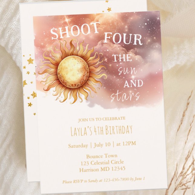 Invitación Sun y Stars Golden Magical Cuarto cumpleaños (Subido por el creador)