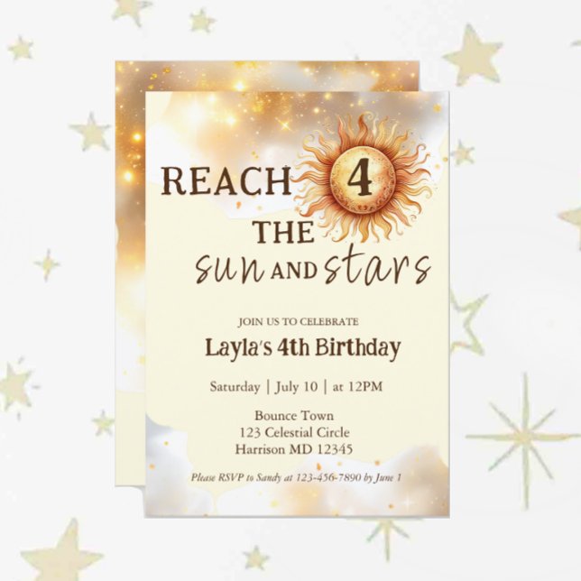 Invitación Sun y Stars rebotan y juegan cuarto cumpleaños (Subido por el creador)