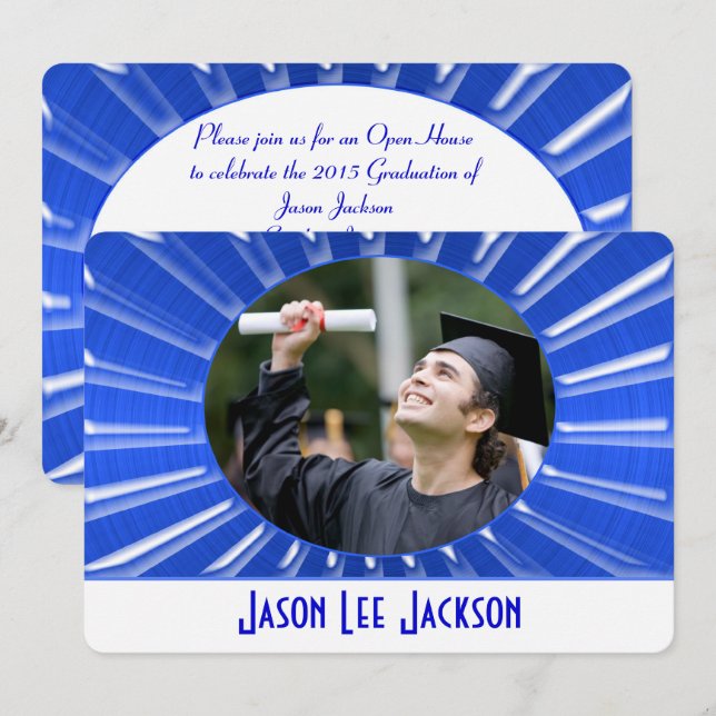 Invitación Sunburst de Blue Metallic (Anverso / Reverso)