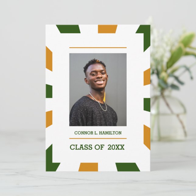 Invitación Sunburst |Graduación de foto blanca de Naranja ver (Anverso de pie)