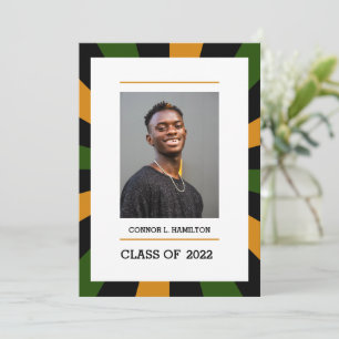 Invitación Sunburst   Graduación de foto negra de Naranja ver