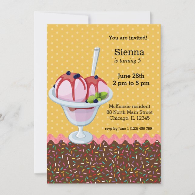 Invitación Sundae * elija color de fondo (Anverso)