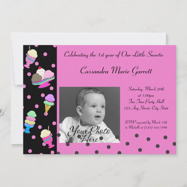 Invitación Sundae Shoppe/ Fotos Cumpleaños (Anverso)