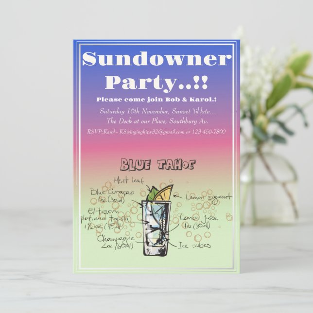 Invitación Sundowner Blue Tahoe Cocktail Fiesta (Anverso de pie)