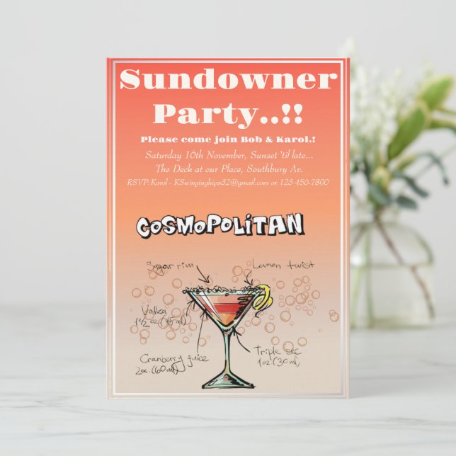 Invitación Sundowner Cosmopolitan Cocktail Fiesta (Anverso de pie)