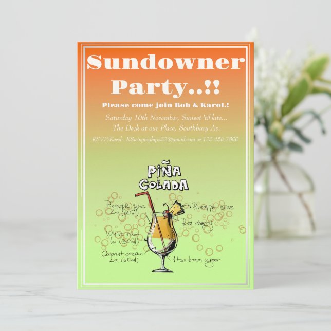 Invitación Sundowner Pina Colada Cocktail Fiesta (Anverso de pie)