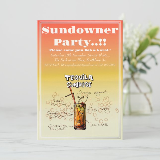 Invitación Sundowner Tequila Cocktail Fiesta (Anverso de pie)