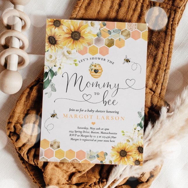 Invitación Sunflower Abeja Baby Shower Mamá Para Adherirse A  (Subido por el creador)