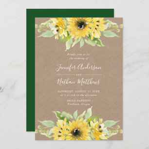 Invitación Sunflower acuático   Boda de papel de Kraft ruso