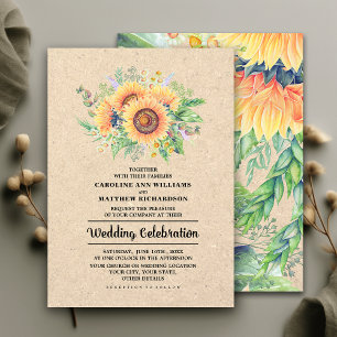 Invitación Sunflower acuático   Boda de papel Kraft
