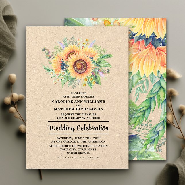 Invitación Sunflower acuático | Boda de papel Kraft (Subido por el creador)