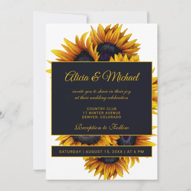 Invitación Sunflower amarillo dorado | Boda de verano moderno (Anverso)