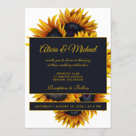 Invitación Sunflower amarillo dorado | Boda de verano moderno