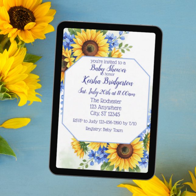 Invitación Sunflower and Blue Baby Shower (Subido por el creador)