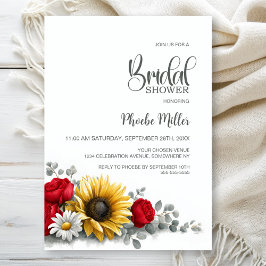 Invitación Sunflower and Red Rose Floral Bridal Shower