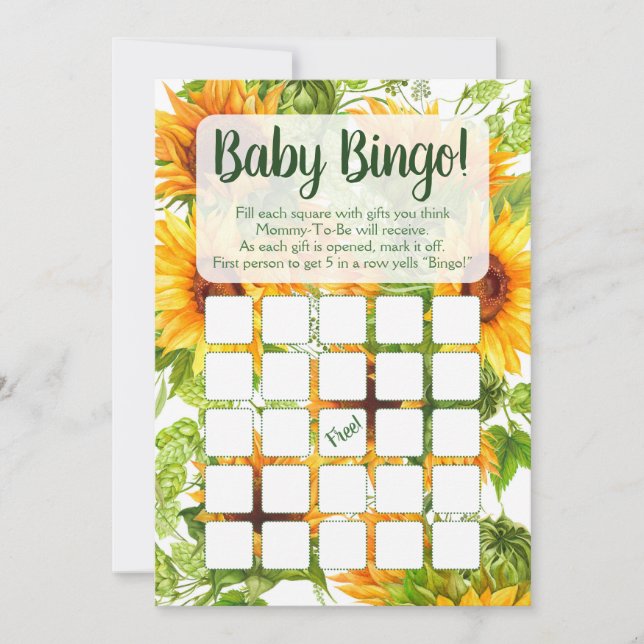 Invitación Sunflower Baby Bingo Shower Game (Anverso)
