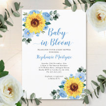 Sunflower Baby In Bloom Dusty Blue Baby Shower