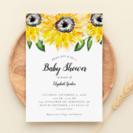 Invitación Sunflower Baby Shower Elegant Script Watercolor