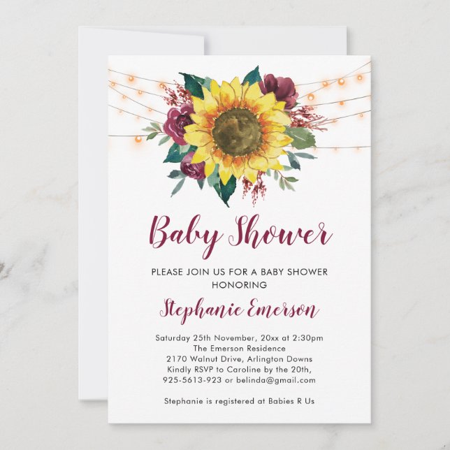 Invitación Sunflower Baby Shower Lights Floral (Anverso)