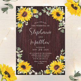 Invitación Sunflower Babys Luces de aliento Boda de madera