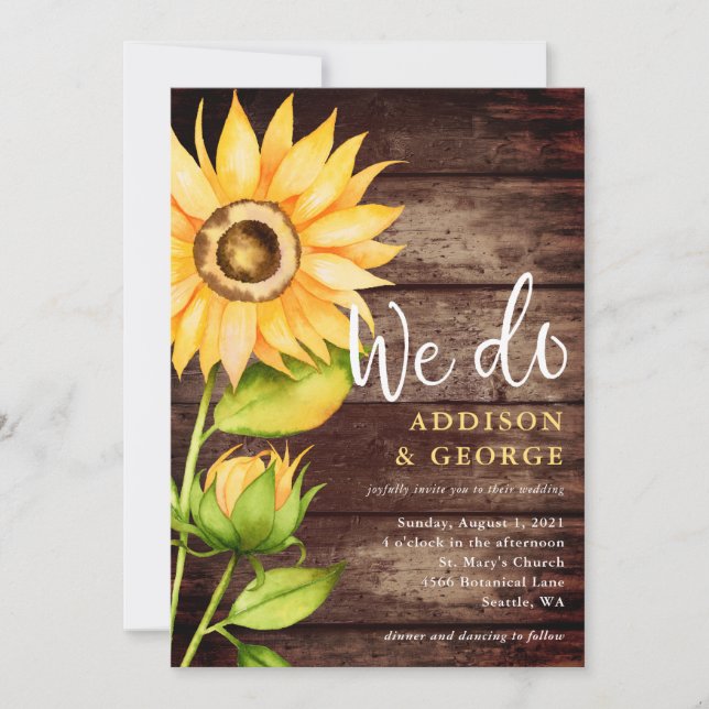 Invitación Sunflower Barn Wood We Do Boda (Anverso)