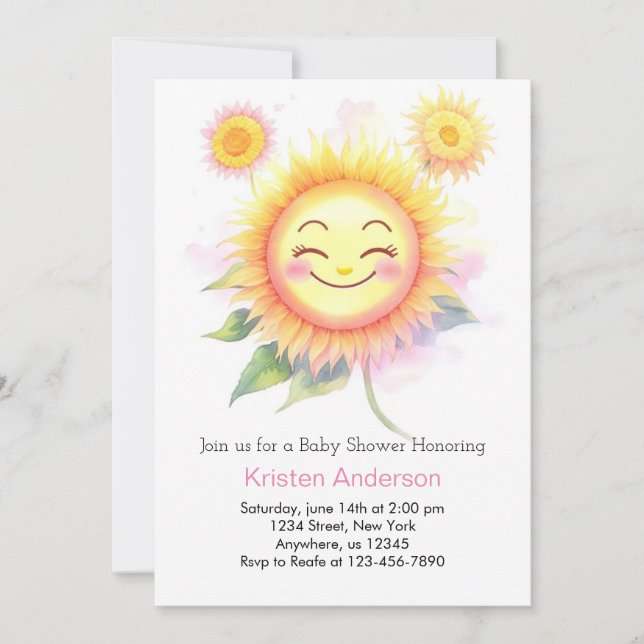 Invitación Sunflower Beauty Sunshine Chica Baby Shower (Anverso)