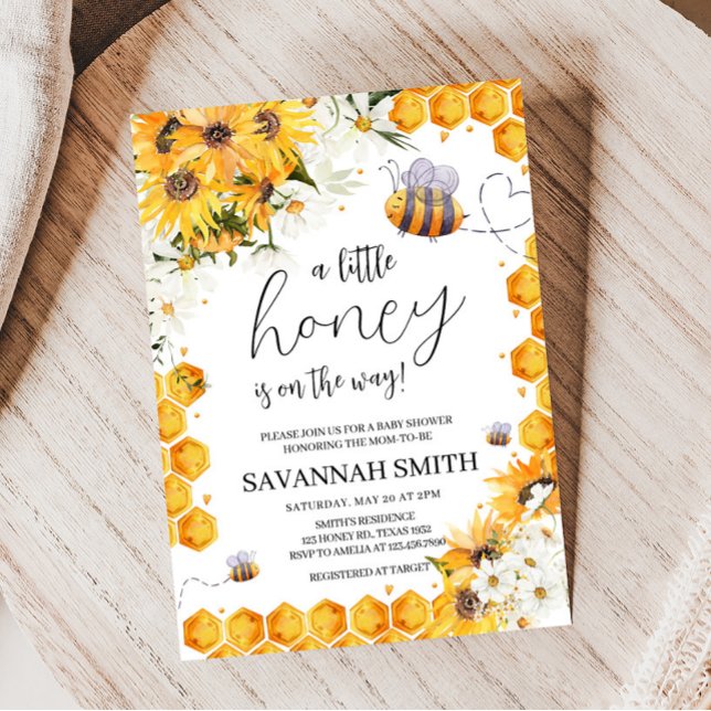 Invitación Sunflower Bee Baby Shower (Honey Bee Gender Neutral Baby Shower Invitation)