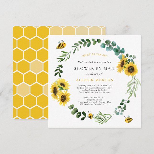Invitación Sunflower Bee Baby Shower por correo (Anverso / Reverso)