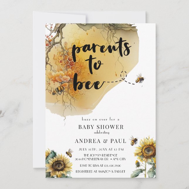 Invitación Sunflower Bee | Bee Baby Shower (Anverso)