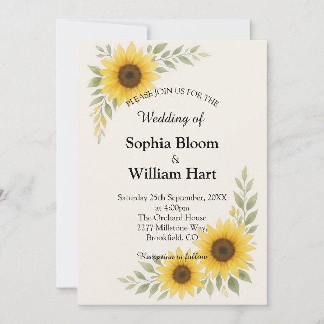 Invitación Sunflower Border Wedding Invitation (Anverso)