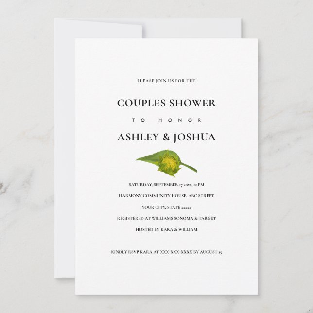 Invitación Sunflower Bouquet Boda White Couples Shower (Reverso)