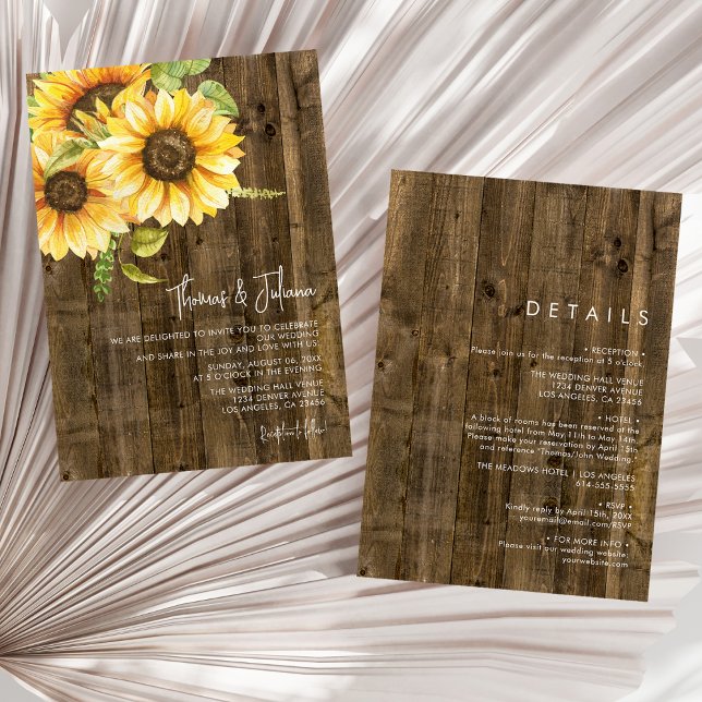 Invitación Sunflower Bouquet Elegante Boda de madera (Subido por el creador)