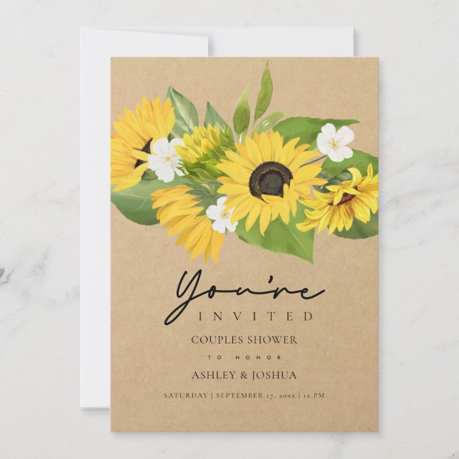 Invitación Sunflower Bouquet Kraft Papel Ducha Parejas (Anverso)