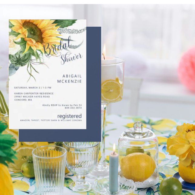 Invitación Sunflower Bouquet Navy Bridal Shower (Subido por el creador)