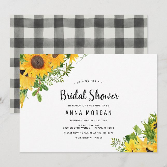 Invitación Sunflower Bridal Shower (Anverso / Reverso)