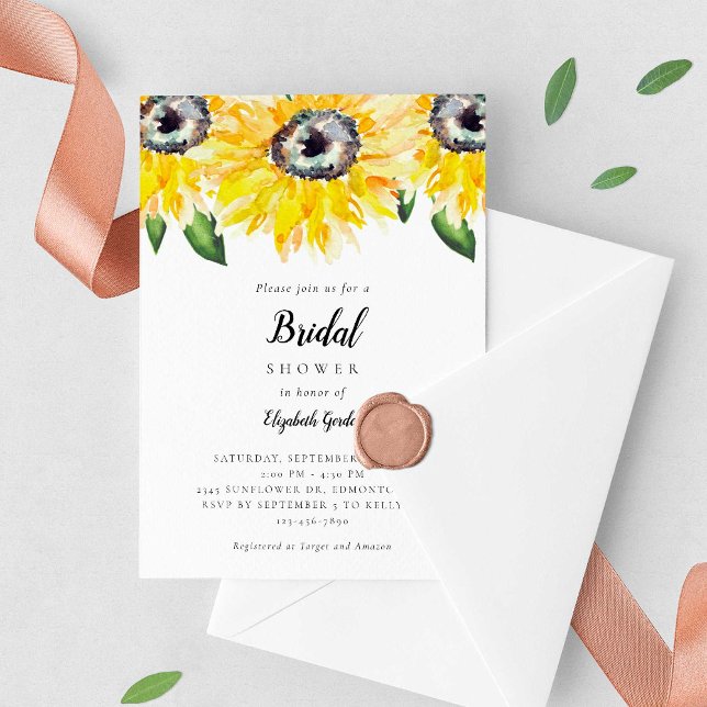 Invitación Sunflower Bridal Shower Elegante Script Watercolor (Subido por el creador)