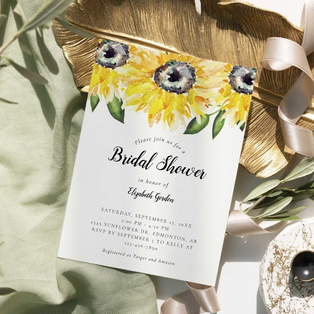 Invitación Sunflower Bridal Shower Elegante Script Watercolor (Subido por el creador)