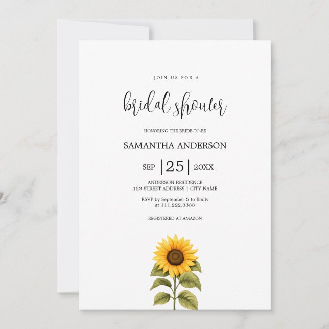 Invitación Sunflower Bridal Shower minimalista (Anverso)