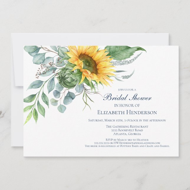 Invitación Sunflower Bridal Shower Rustic (Anverso)