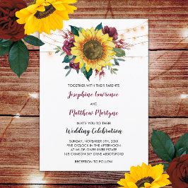 Invitación Sunflower Burgundy Rosa String Luces otoño Boda