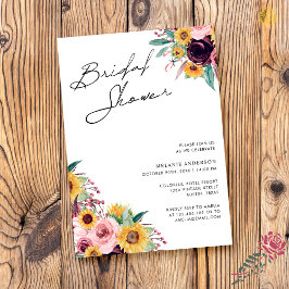 Invitación Sunflower Burgundy Rústica ducha nupcial de otoño