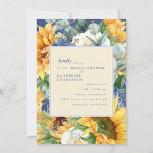 Invitación Sunflower Cobalto azul Botánico Bridal Ducha