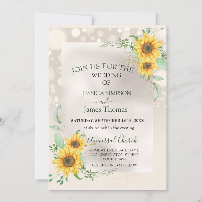 Invitación Sunflower color de agua elegante (Anverso)