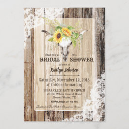 Invitación Sunflower Cow Skull Barn Wood Rústica Bridal Showe