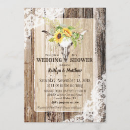 Invitación Sunflower Cow Skull Barn Wood Rústica Bridal Showe