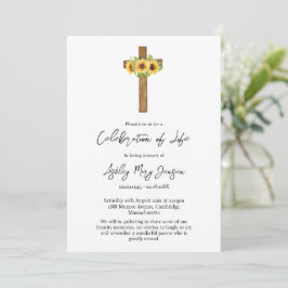 Invitación Sunflower Cross Celebration of Life Funeral