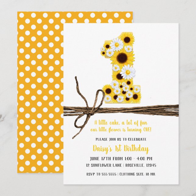 Invitación Sunflower & Daisies UN Fiesta de cumpleaños (Anverso / Reverso)