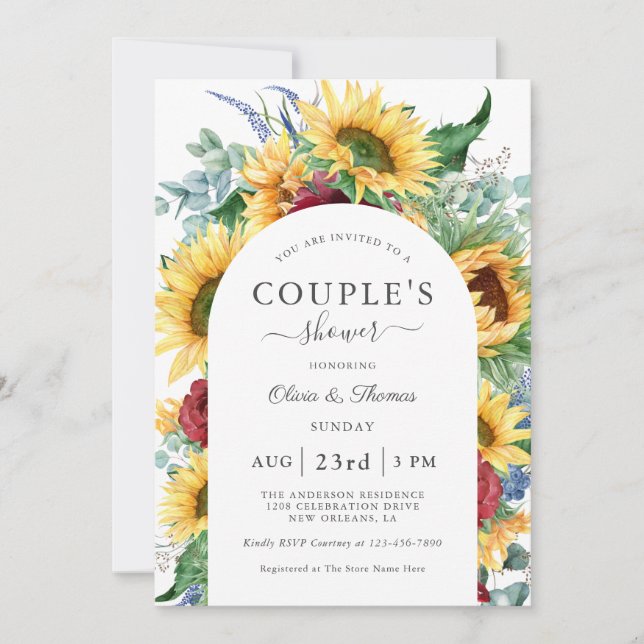 Invitación Sunflower ducha de la pareja floral de otoño (Anverso)
