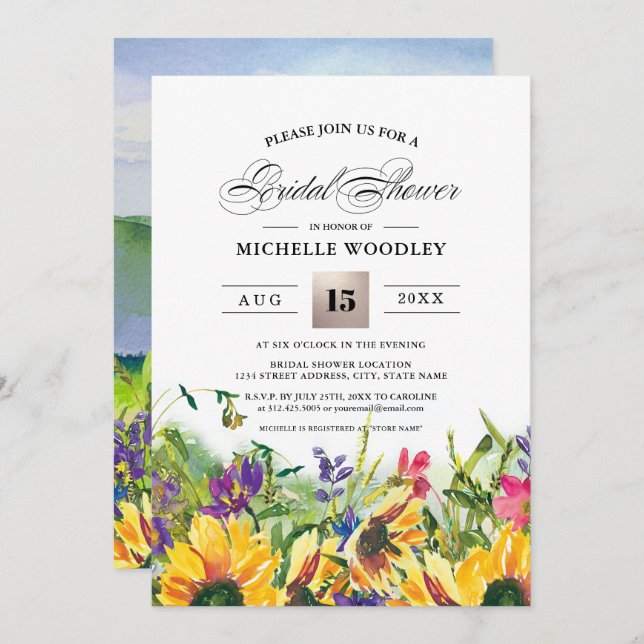 Invitación Sunflower | Ducha de novias en Summer Wild Meadow (Anverso / Reverso)