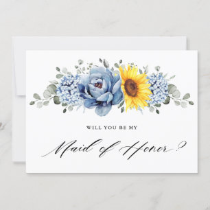 Invitación Sunflower Dusty Blue ¿Serás mi empleada de honor?